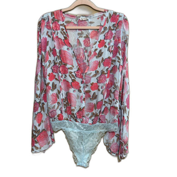Intimately Free People Everything's Rosy Bodysuit Womens Small Pink Floral Boho - Picture 2 of 8